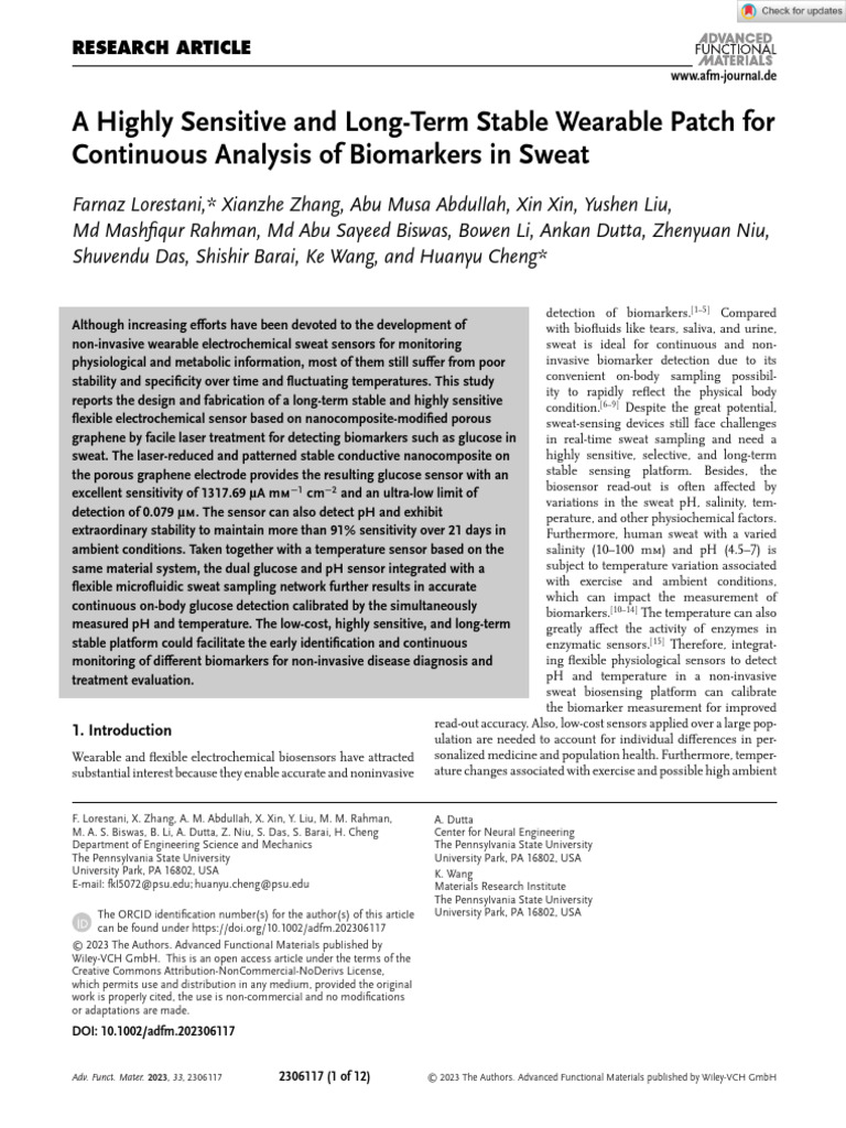 Adv Funct Materials - 2023 - Lorestani - A Highly Sensitive and Long ...