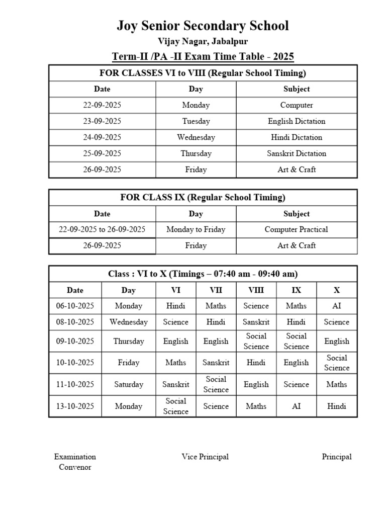 Term-II Exam Time Table 2025 | PDF