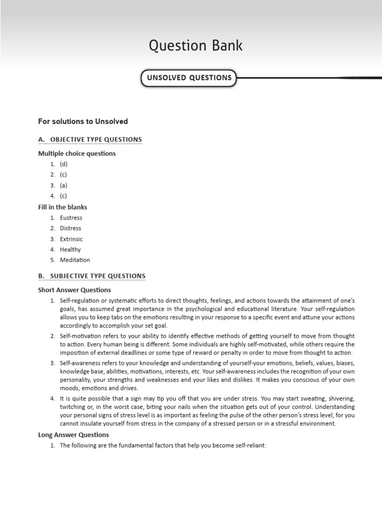Question Bank Question Bank Unsolved Questions PDF Stress (Biology