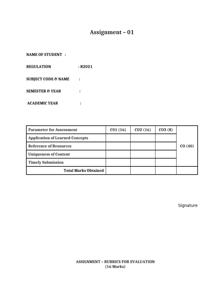 Assignment Evaluation Rubrics Guide | PDF | Educational Assessment And ...