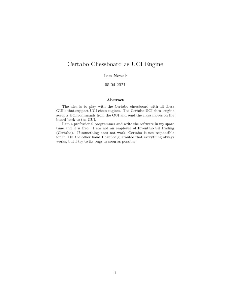 Certabo Chessboard UCI Engine Guide | PDF | Computer Architecture ...