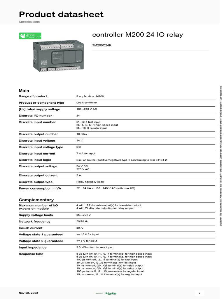 Modicon Easy M200 Controller Specs | PDF | Logic Gate | Relay
