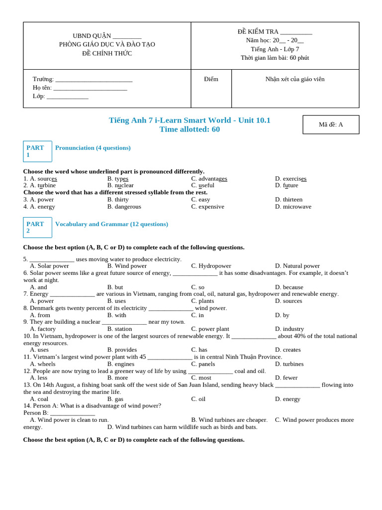 ISW 7 - Unit 10 - 1 - Test System | PDF | Energy Development ...
