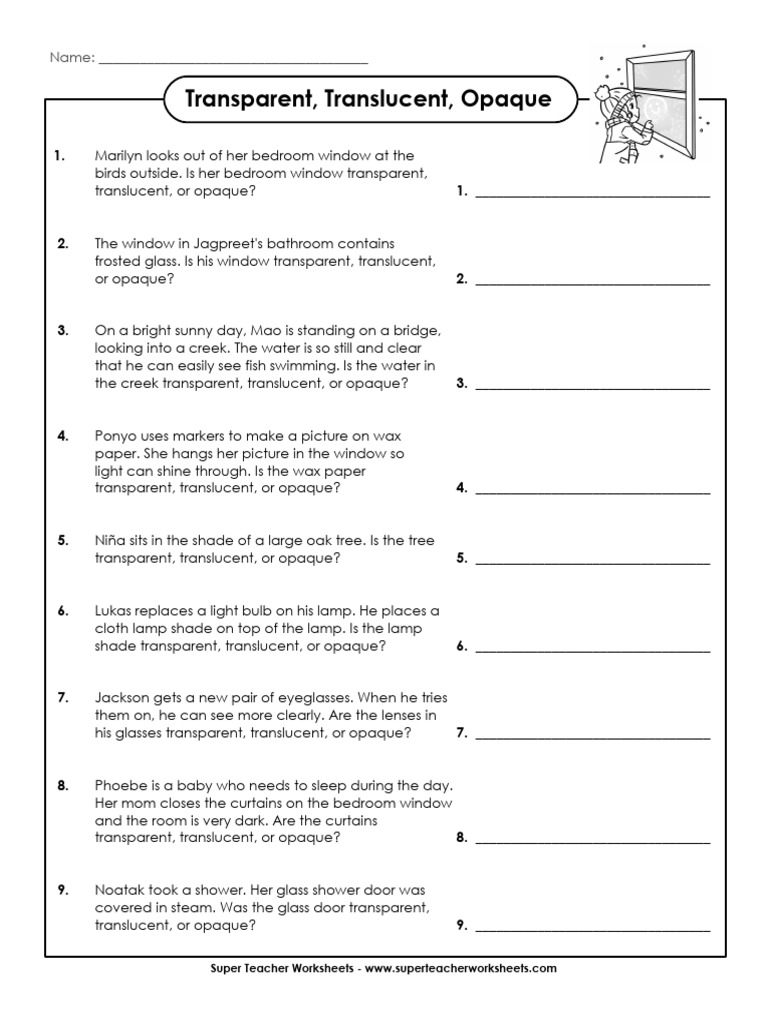 Transparent Translucent and Opaque Worksheet 1 | PDF | Window | Glasses