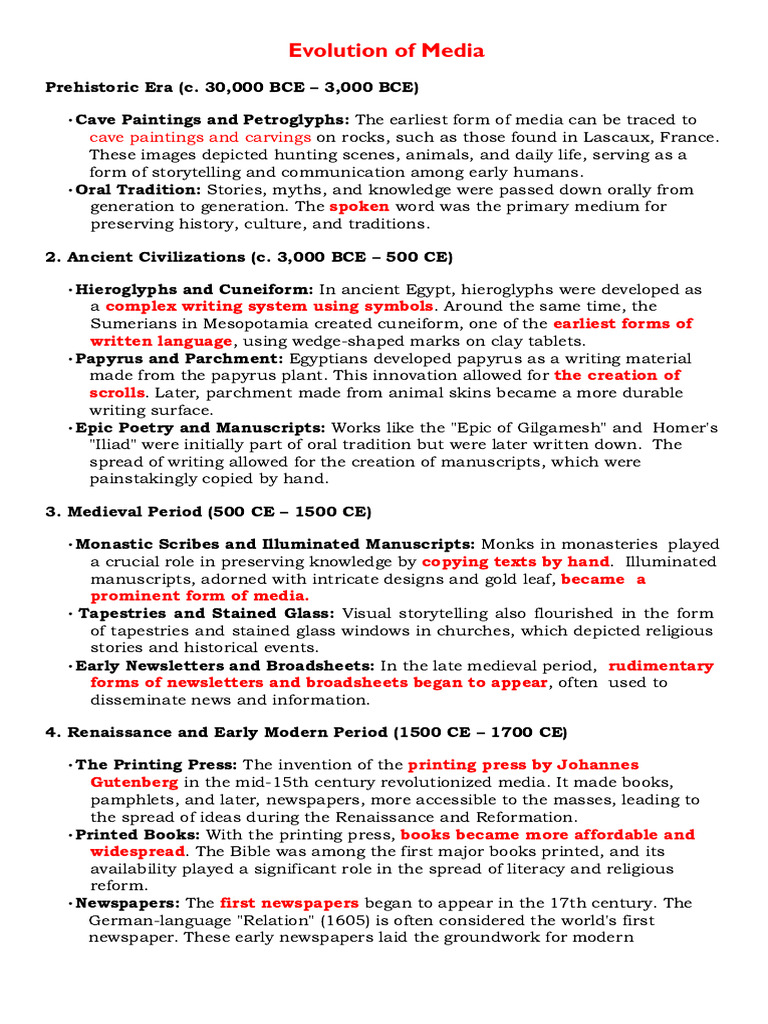 History of Media Evolution | PDF | Mass Media | Writing