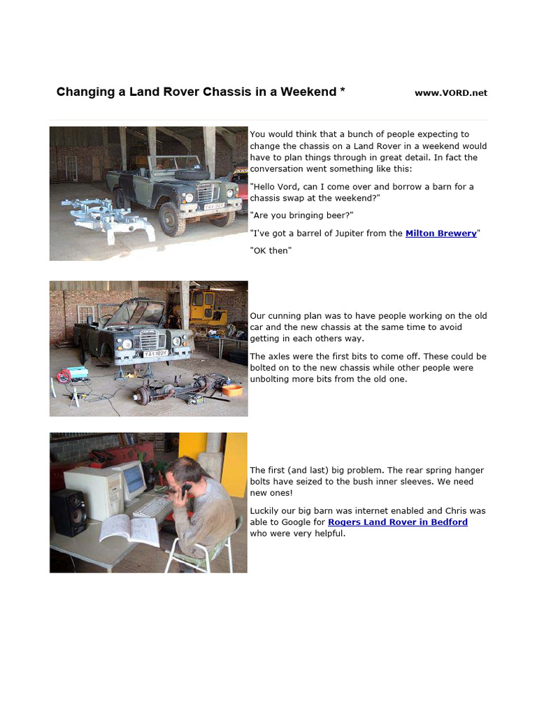 Weekend Land Rover Chassis Swap Guide | PDF | Screw | Vehicles