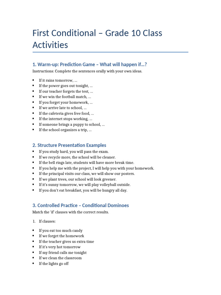 First Conditional Grade10 Activities | PDF