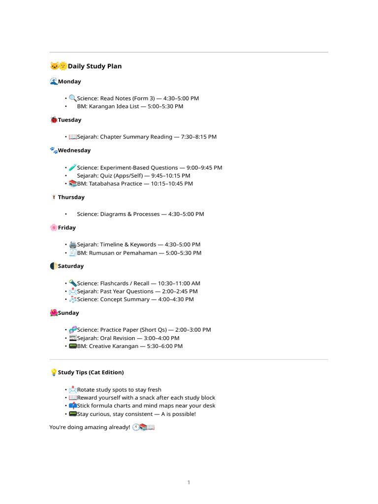 Math Study Timetable | PDF