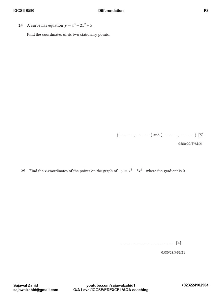 Differentiation and Stationary Points Guide | PDF