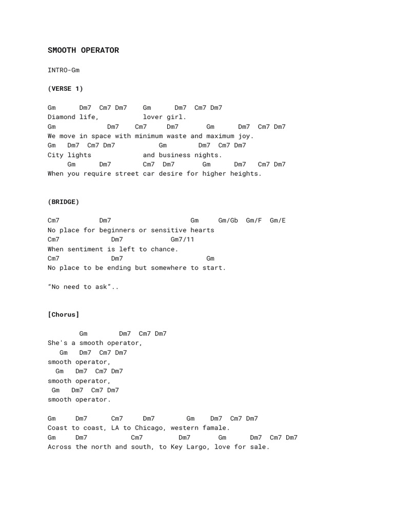 Smooth Operator Lyrics Analysis | PDF | Singles (Music) | Music