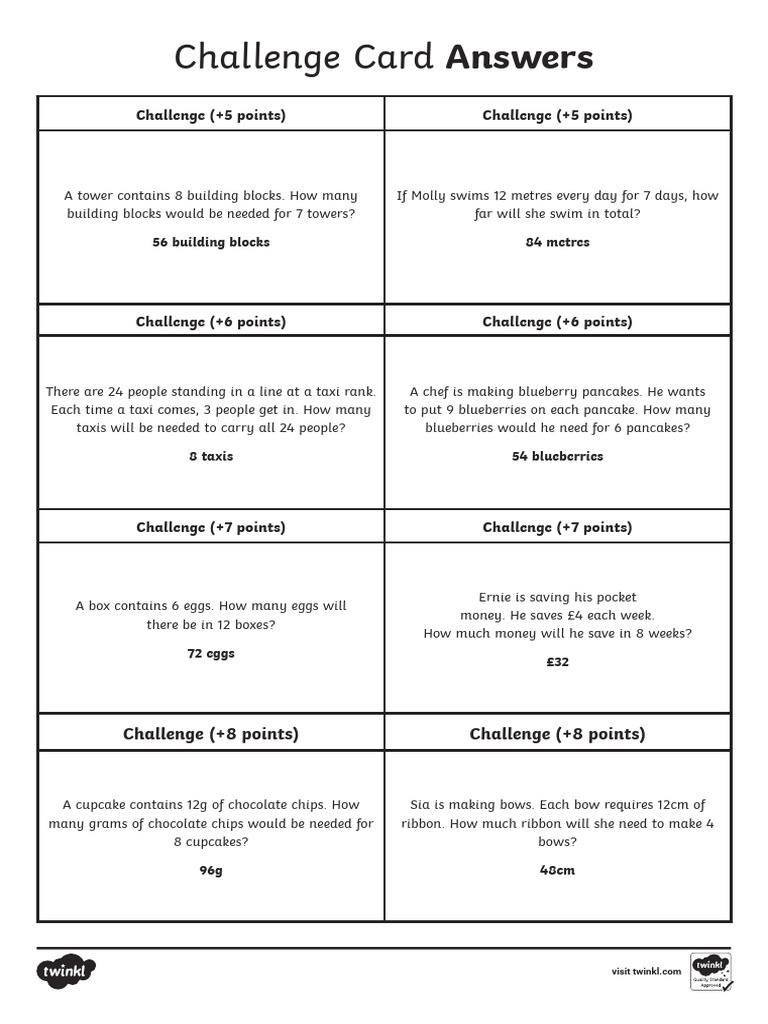 Math Challenge Card Solutions | PDF