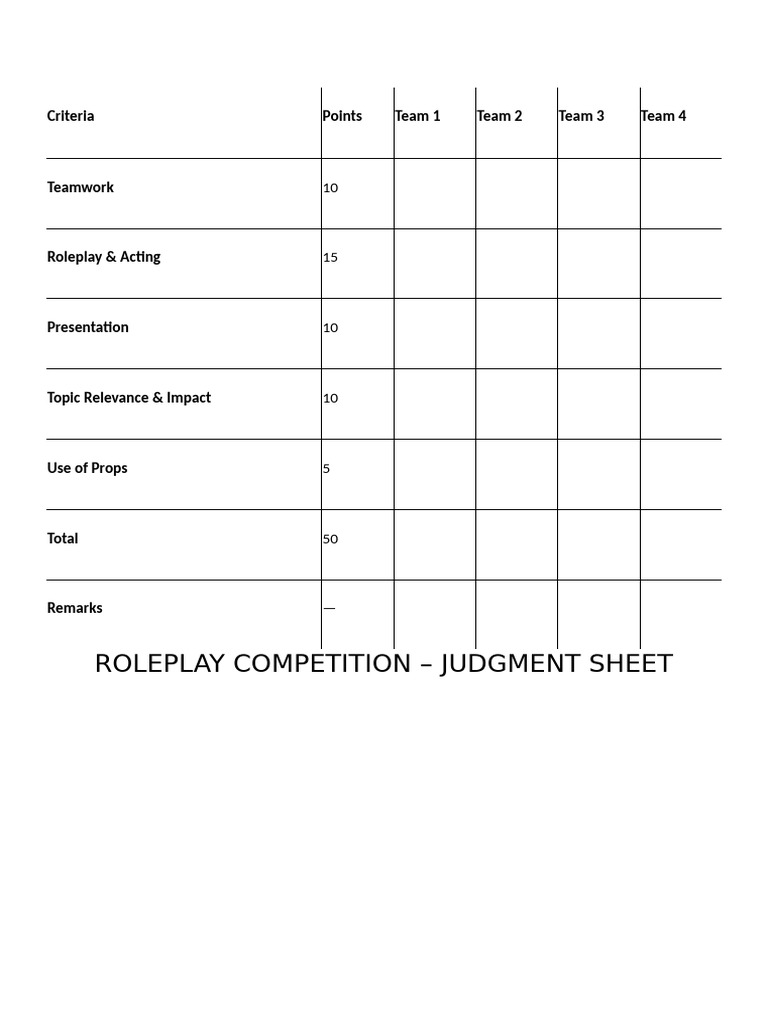 Roleplay Competition Judgment Sheet | PDF