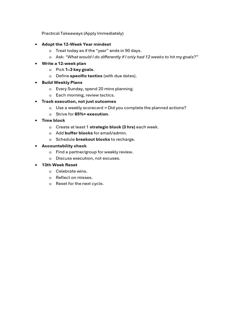 12-Week Year: Actionable Strategies | PDF