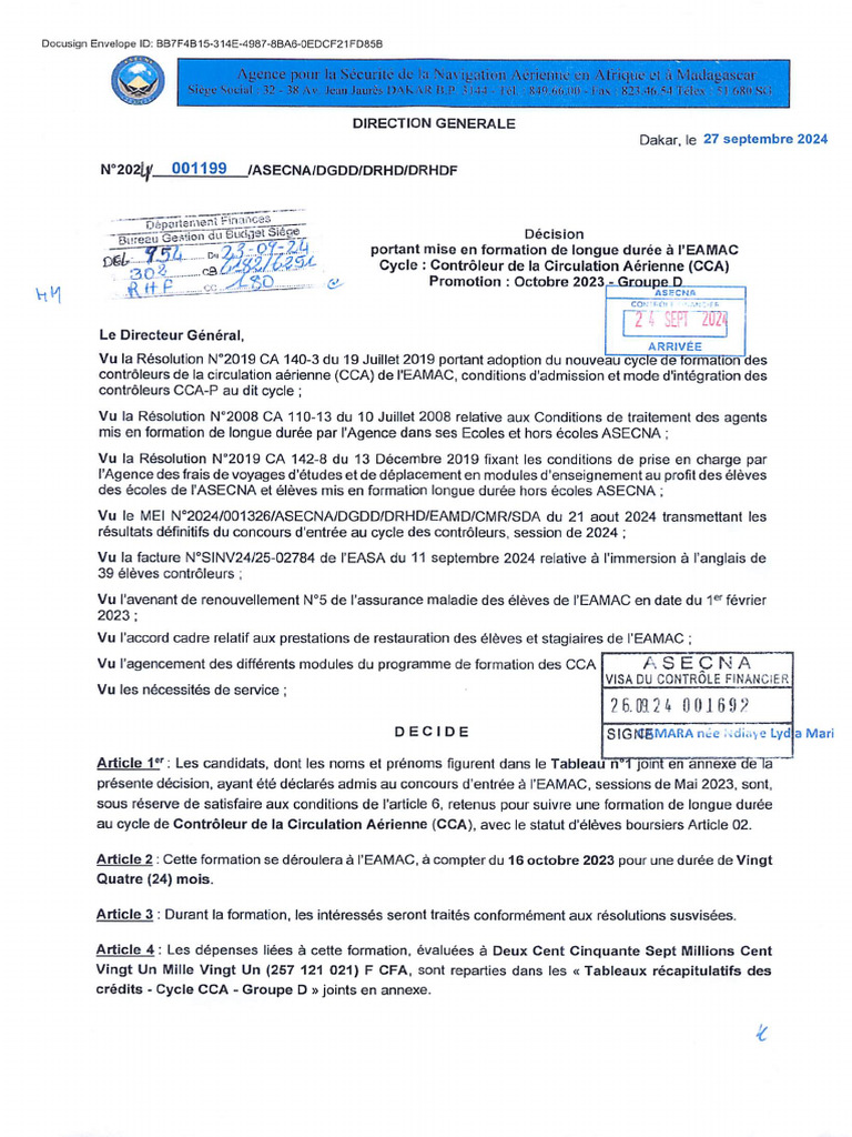 2024 1199 Asecna DGDD DRHD DRHDF Du 27-09-2024 Formation Longue Duree ...