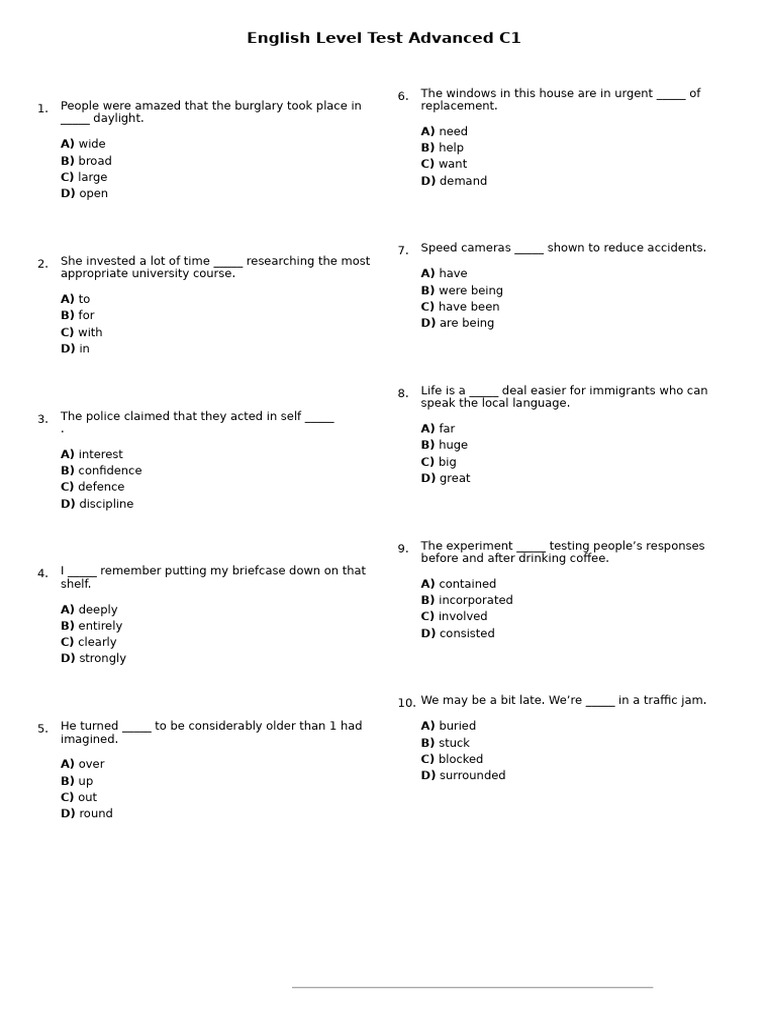 C1 English Level Test PDF | PDF | Chess Openings | Chess
