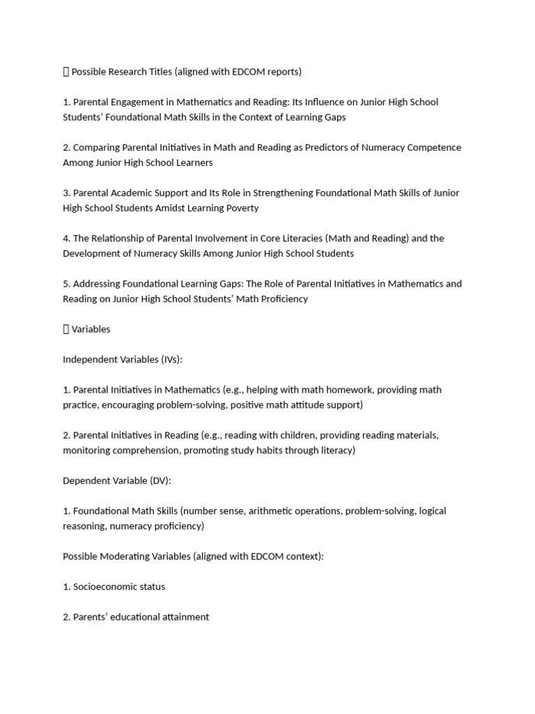 Possible Research Titles | PDF