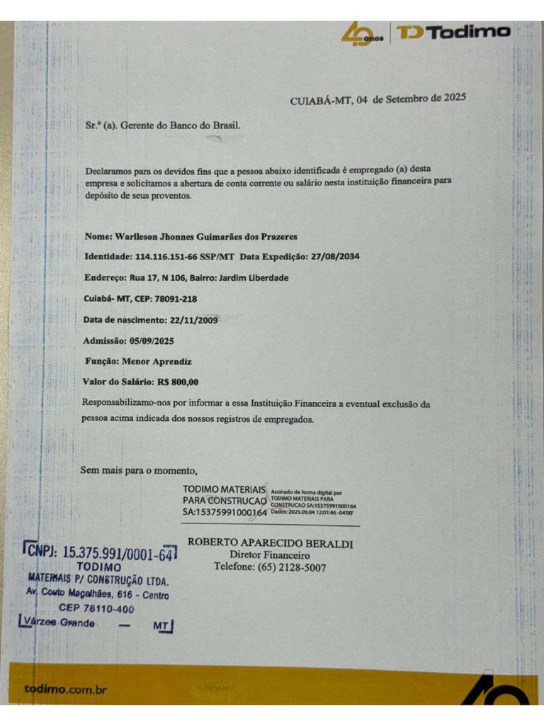 Carta para Abertura de Conta | PDF