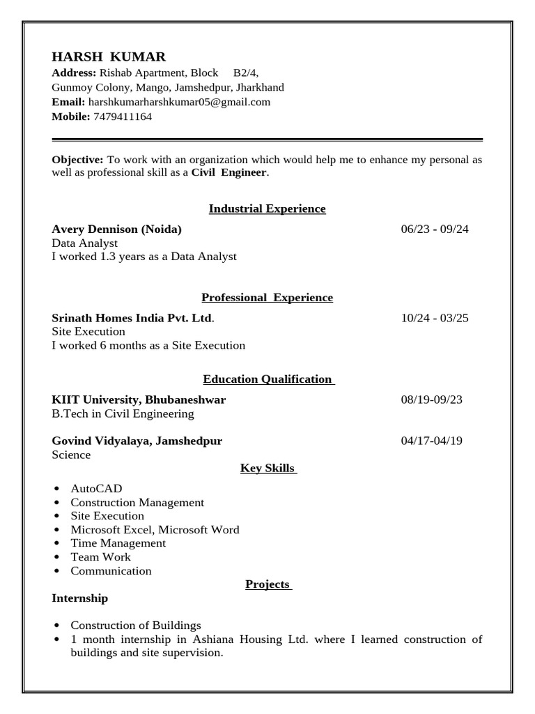 Harsh Kumar - Civil Engineer Resume | PDF