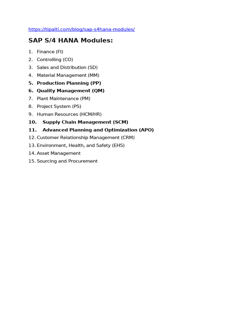 Key SAP S/4HANA Modules Overview | PDF