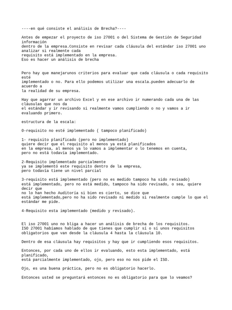 Análisis de Brecha en ISO 27001 | PDF