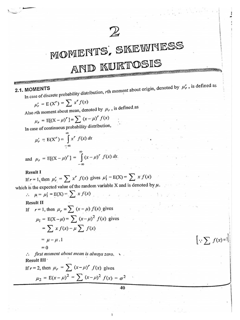 Moments, Skewness and Kurtosis | PDF