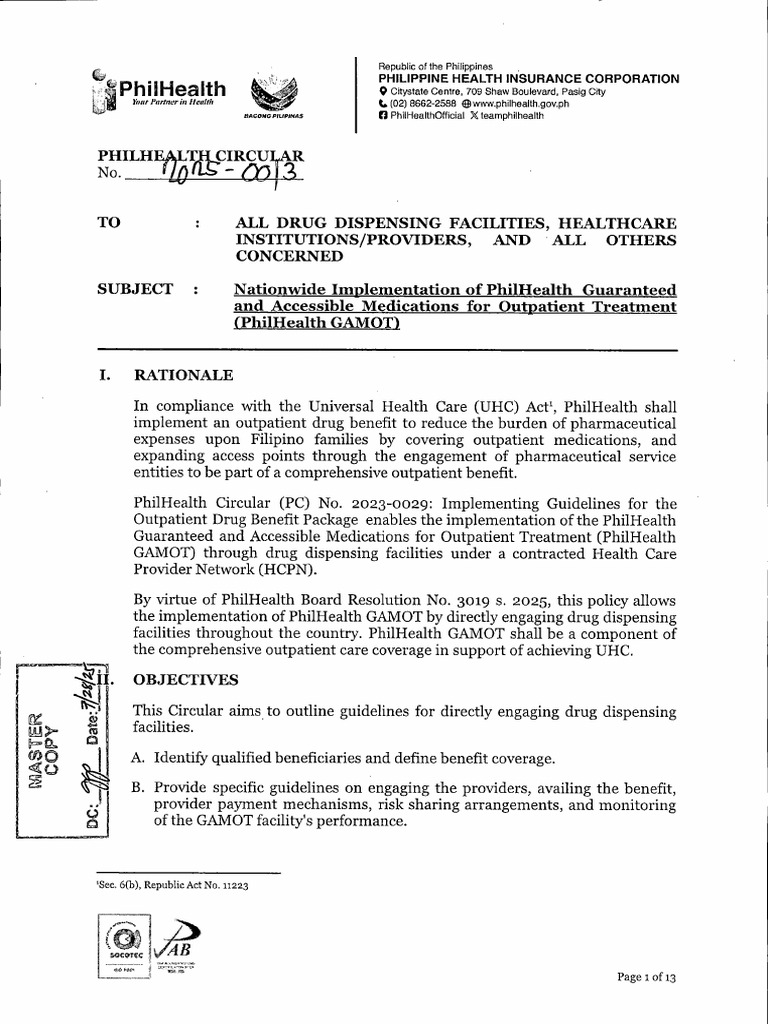 PhilHealth GAMOT Guidelines 2023-0029 | PDF | Medical Prescription ...