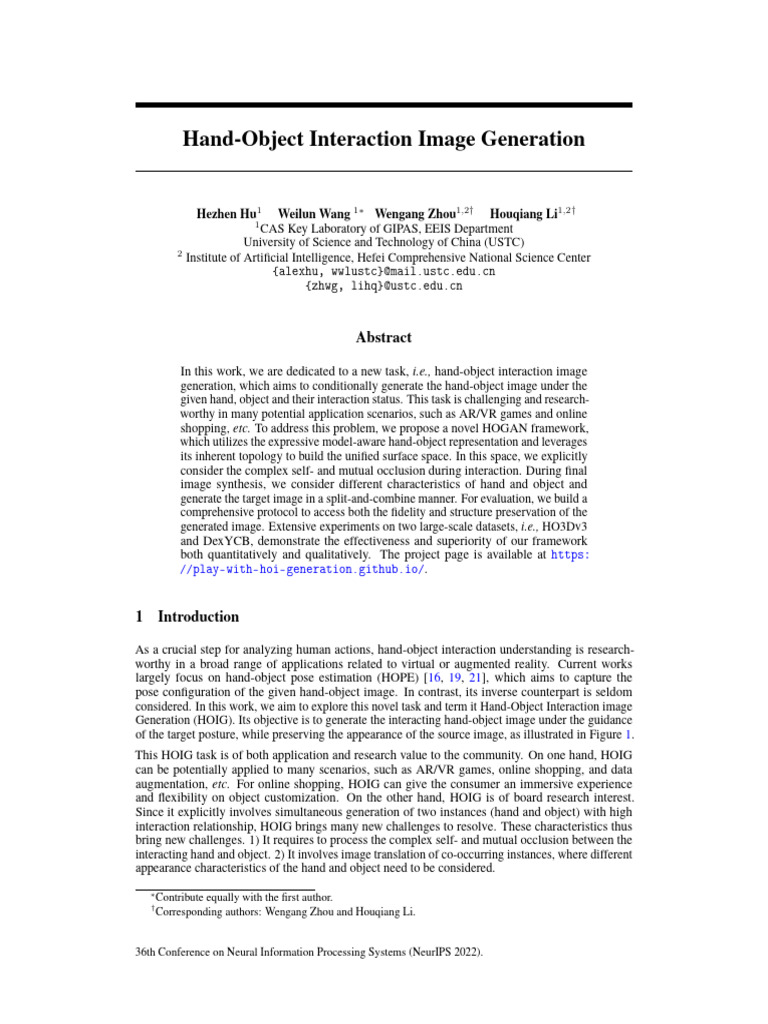 Hand-Object Interaction Image Generation | PDF