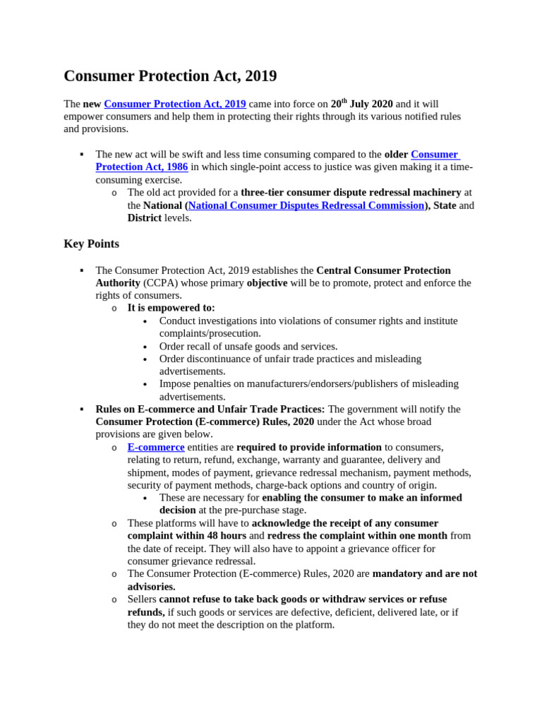 Consumer Protection Act 2019 Overview | PDF | Consumer Protection ...