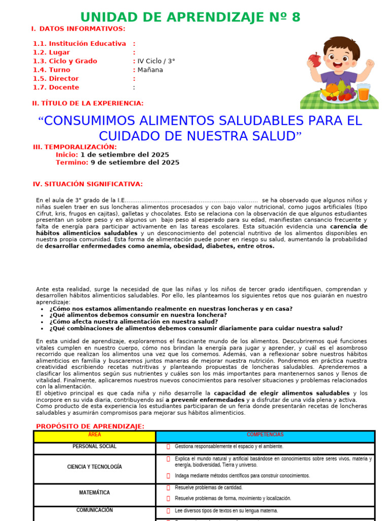 Alimentos Saludables en Tercer Grado | PDF | Alimentos | Aprendizaje