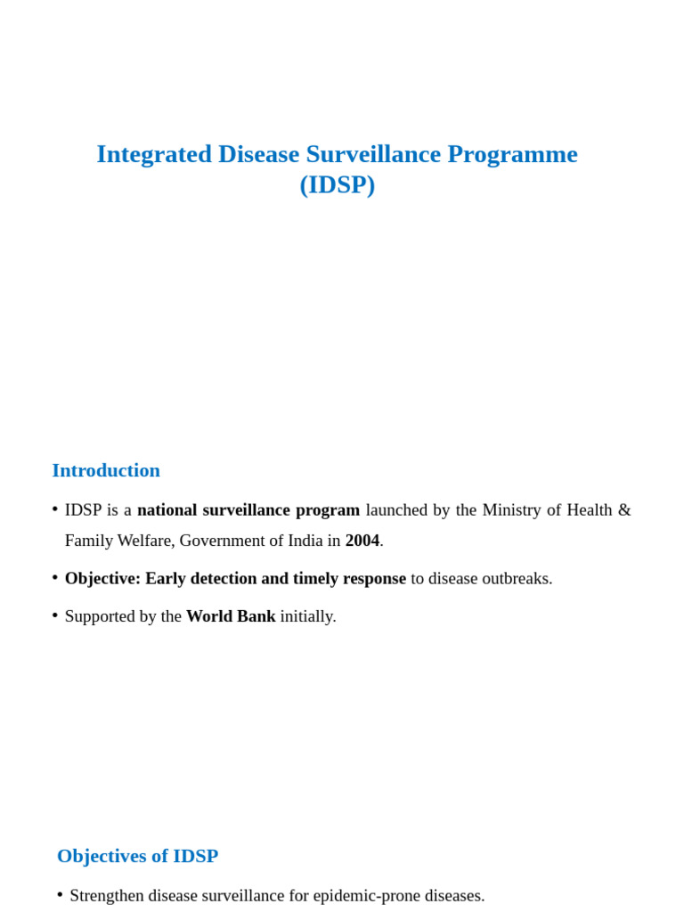 IDSP: Integrated Disease Surveillance Overview | PDF | Medicine ...
