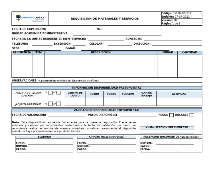 Requisición de Materiales y Servicios | PDF
