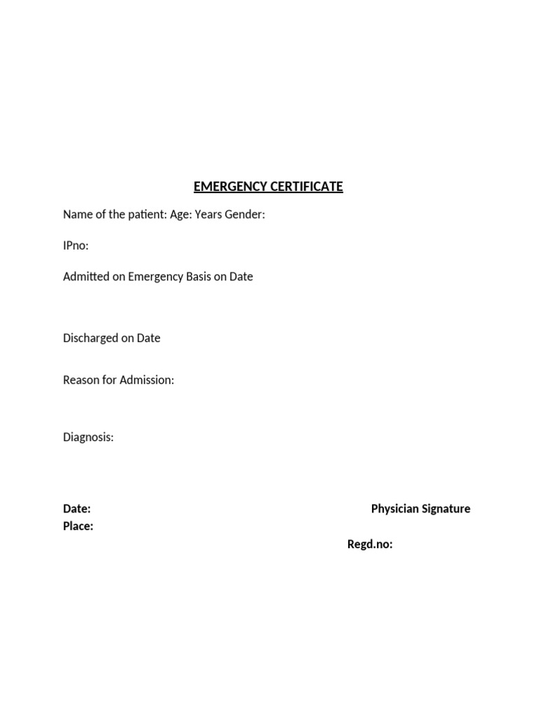 Emergency and Essentiality Certificate | PDF