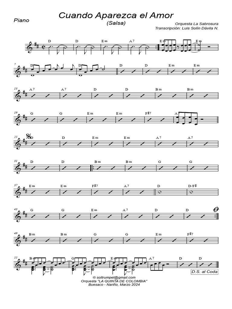 Cuando Aparezca El Amor - Piano | PDF