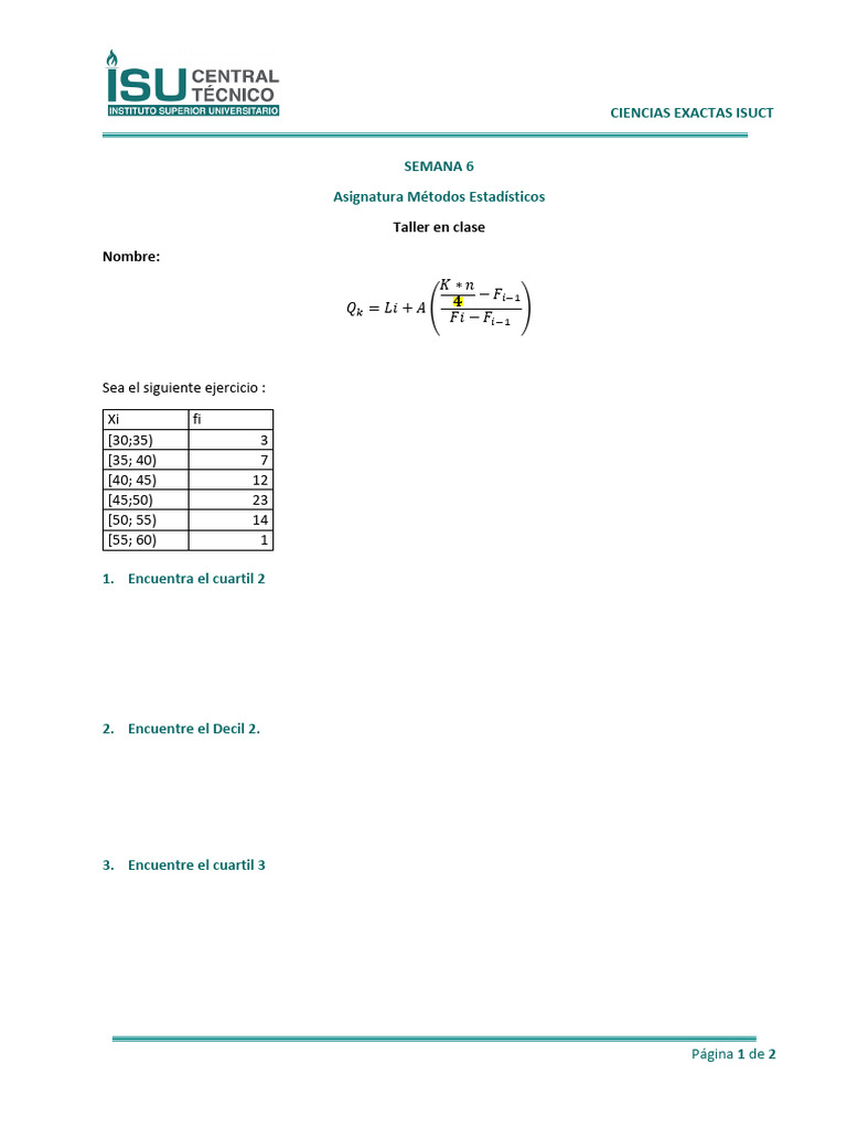 Autonomo Tarea Semana 6 Cuartiles, Quintiles | PDF