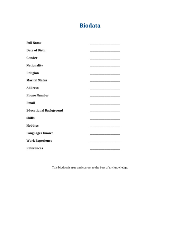 Student Biodata Template in Word | PDF
