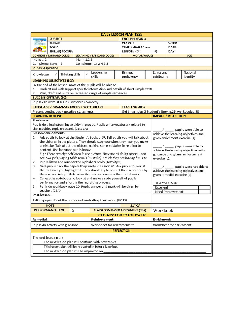 Year 3 English Daily Lesson Plans | PDF | Lesson Plan | Teachers