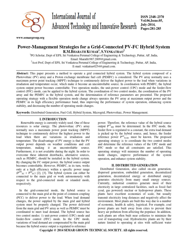 Power Management in PV-FC Hybrid Systems | PDF | Distributed Generation ...