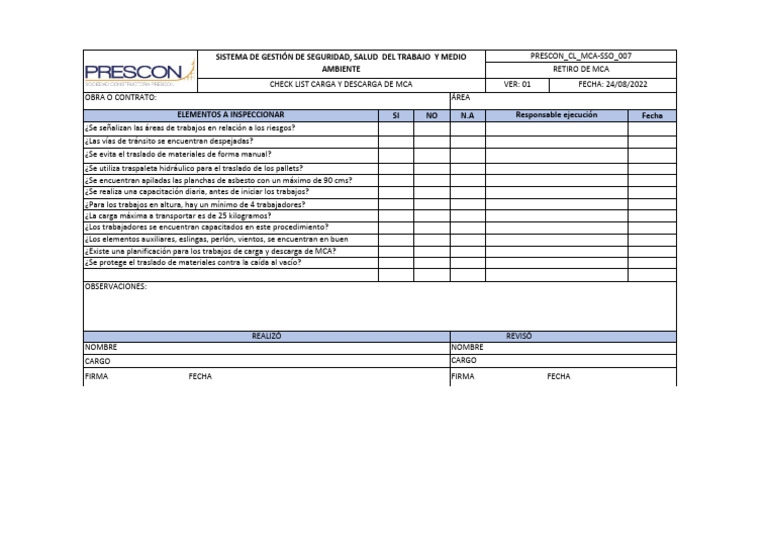 Checklist de Seguridad en Carga y Descarga | PDF