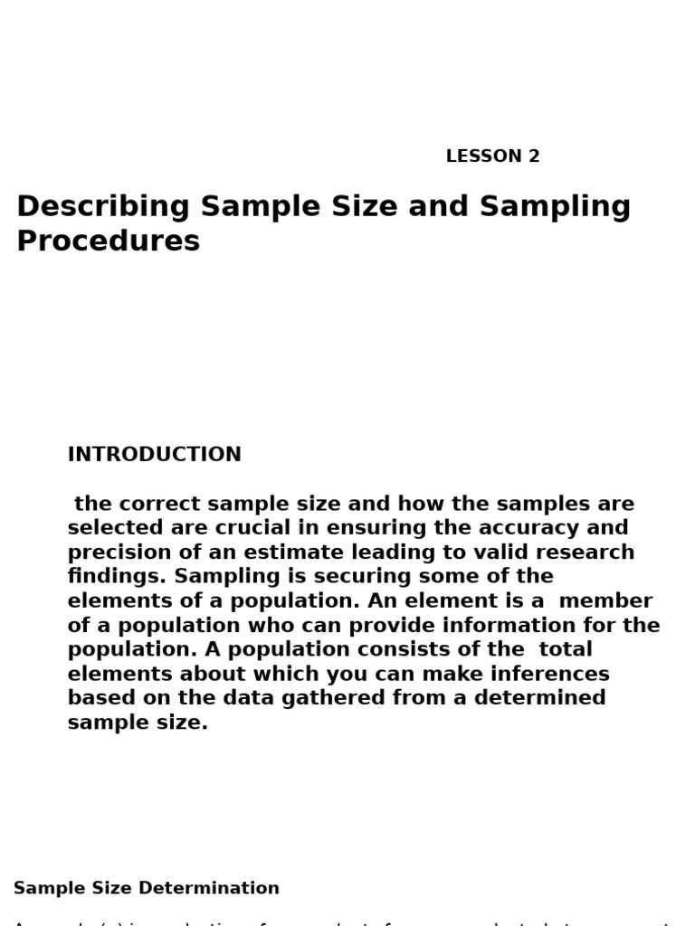 Sample Size and Sampling Techniques Guide | PDF | Sampling (Statistics ...