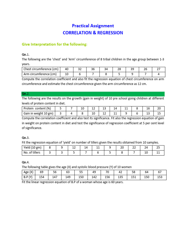 Assignment Three - CORRELATION & REGRESSION | PDF | Linear Regression ...