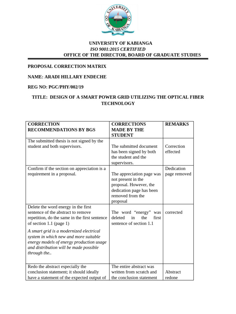 Graduate Proposal Correction Matrix | PDF | Smart Grid | Electrical Grid