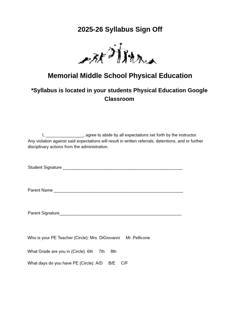 25-26 Memorial Middle School Physical Education Syllabus | PDF