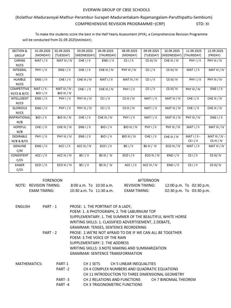 CRP Xi Timetable 25-26-1 | PDF | Mathematics | Demand