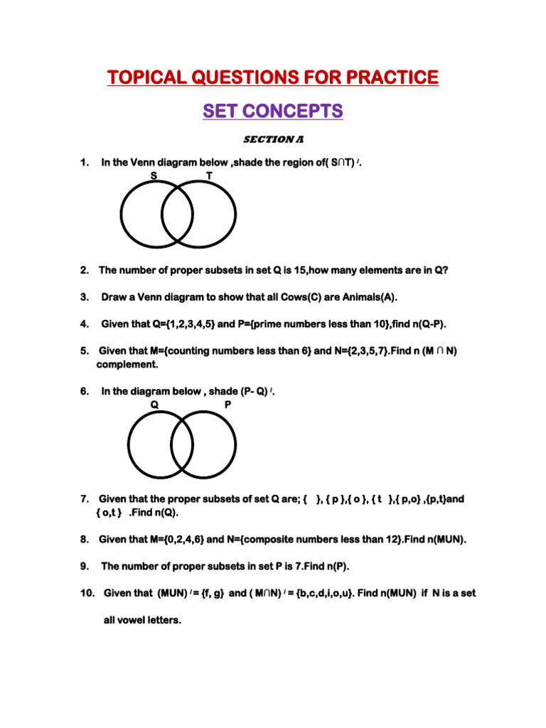 Set Theory Practice Questions | PDF