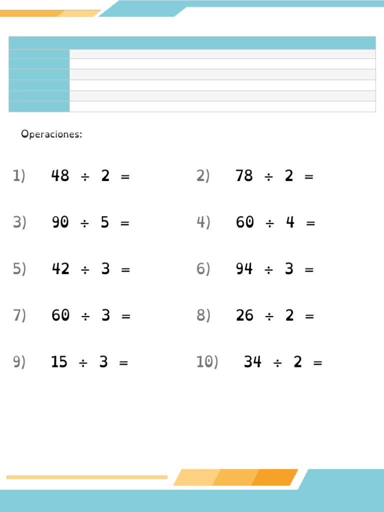 Operaciones Matemáticas para Niños | PDF