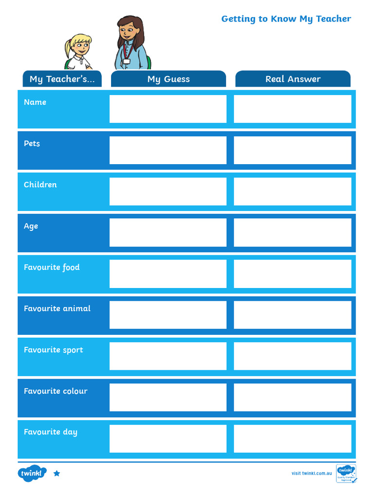 Getting To Know My Teacher Guessing Activity Sheet Ver 2 | PDF