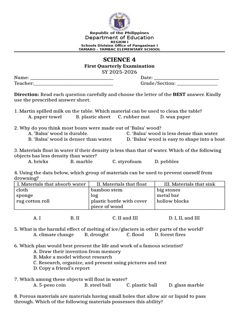 Science 4 Quarterly Exam Guide | PDF | Municipal Solid Waste ...