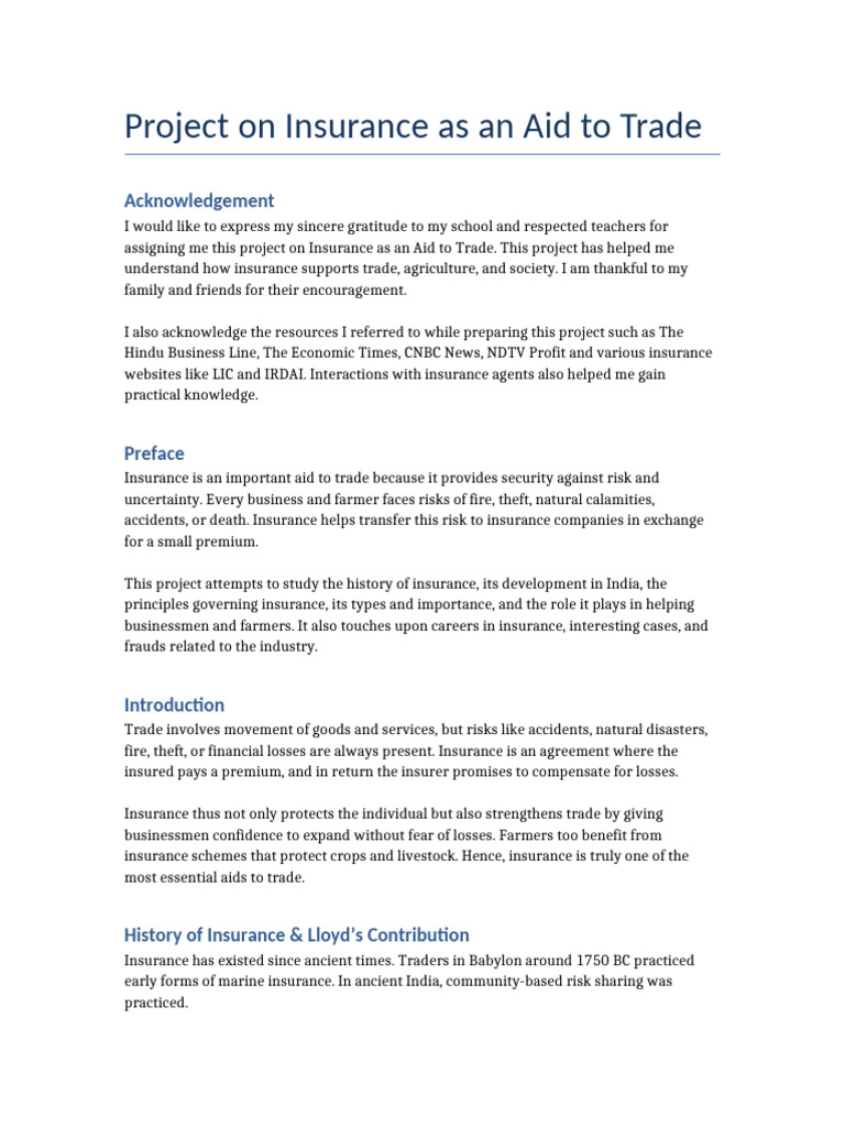 Insurance: Key Aid to Trade | PDF | Insurance | Risk