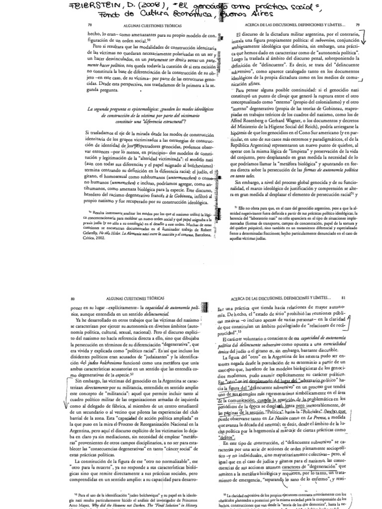FEIERSTEIN, El Genocidio Como Práctica Social | PDF | nazismo ...