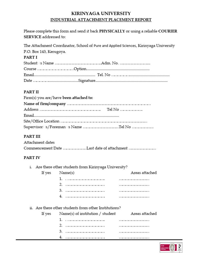 Kirinyaga University Attachment Report | PDF